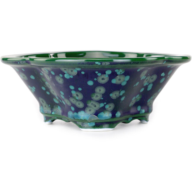 Mokko green and blue bonsai pot by Heian Kosen - 170 x 157 x 60 mm
