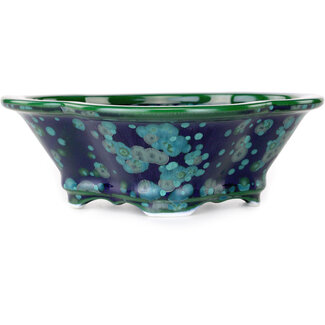 Heian Kosen 170 mm  green and blue bonsai pot by Heian Kosen, Kyoto, Japan