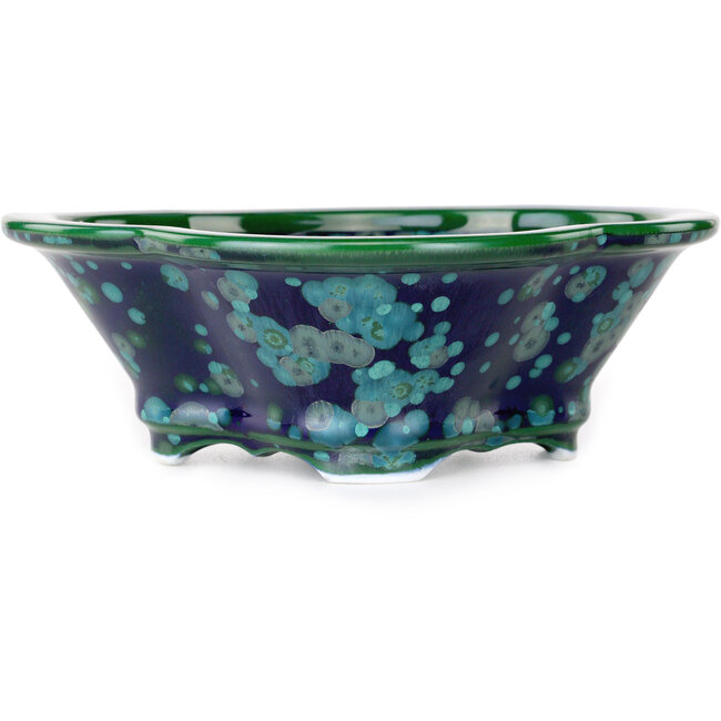 Mokko green and blue bonsai pot by Heian Kosen - 170 x 157 x 60 mm