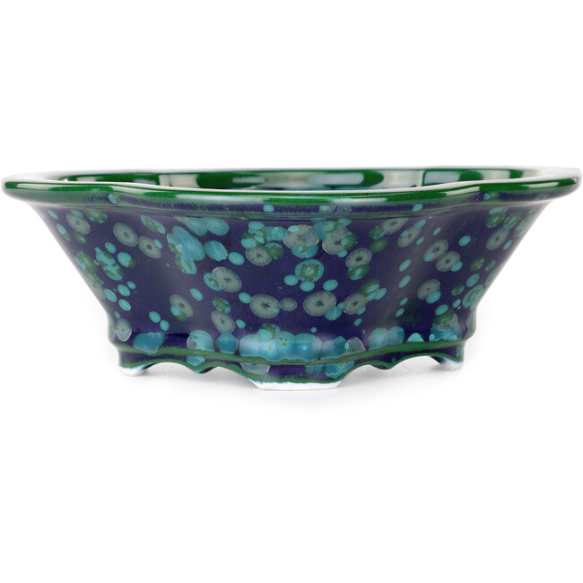 Mokko green and blue bonsai pot by Heian Kosen - 170 x 157 x 60 mm
