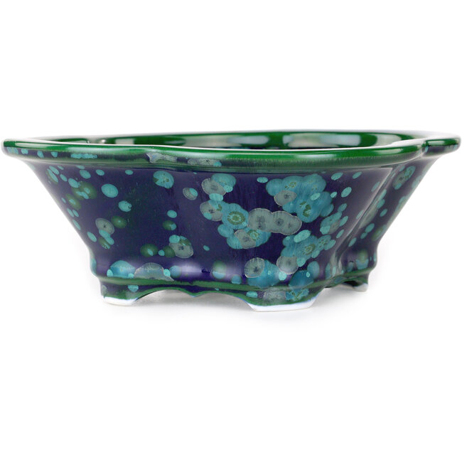 Mokko green and blue bonsai pot by Heian Kosen - 170 x 157 x 60 mm
