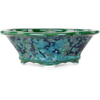 Heian Kosen 153 mm  green and blue bonsai pot by Heian Kosen, Kyoto, Japan