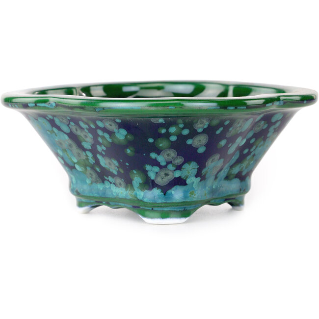 Mokko green and blue bonsai pot by Heian Kosen - 153 x 140 x 53 mm