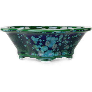 Heian Kosen 153 mm  green and blue bonsai pot by Heian Kosen, Kyoto, Japan