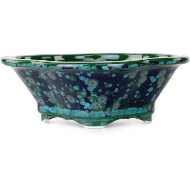 Mokko groene en blauwe bonsaipot van Heian Kosen - 153 x 140 x 53 mm