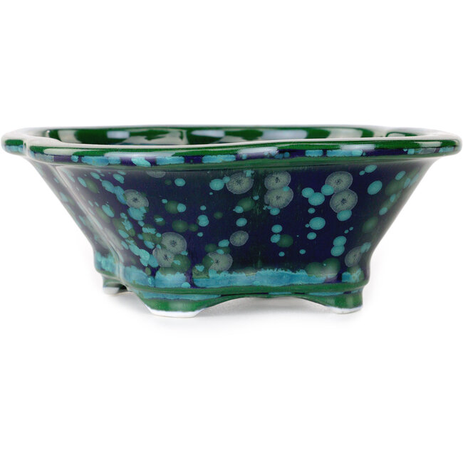 Mokko green and blue bonsai pot by Heian Kosen - 153 x 140 x 53 mm