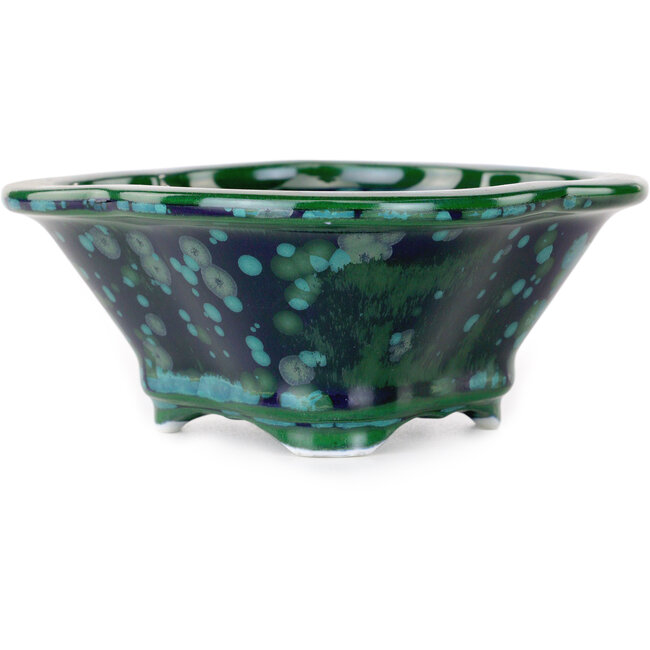 Mokko groene en blauwe bonsaipot van Heian Kosen - 153 x 140 x 53 mm