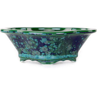Heian Kosen 153 mm  green and blue bonsai pot by Heian Kosen, Kyoto, Japan