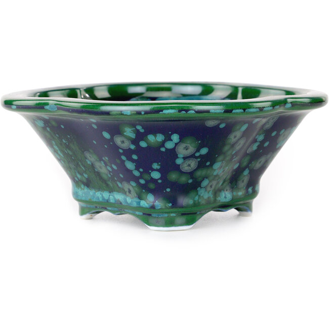 Maceta de bonsái Mokko verde y azul de Heian Kosen - 153 x 140 x 53 mm