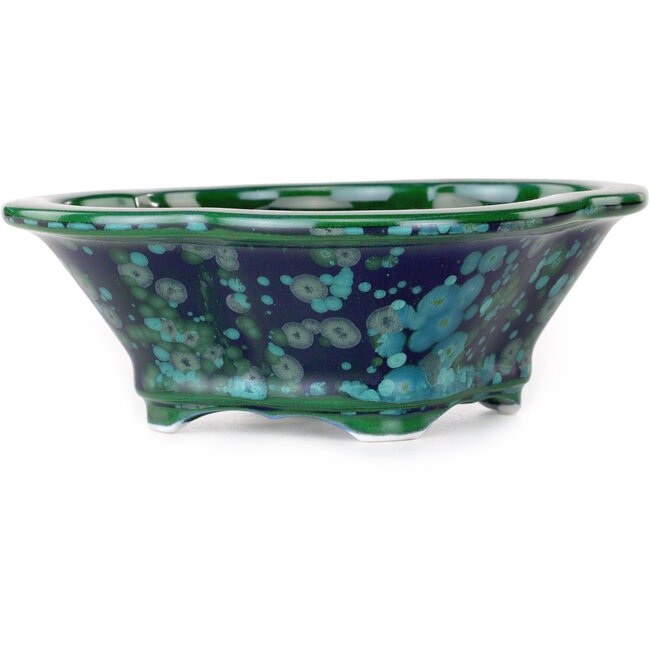 Mokko groene en blauwe bonsaipot van Heian Kosen - 153 x 140 x 53 mm