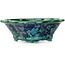 Mokko green and blue bonsai pot by Heian Kosen - 153 x 140 x 53 mm