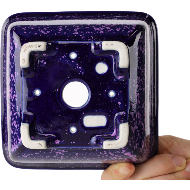 Square purple bonsai pot by Heian Kosen - 133 x 133 x 80 mm