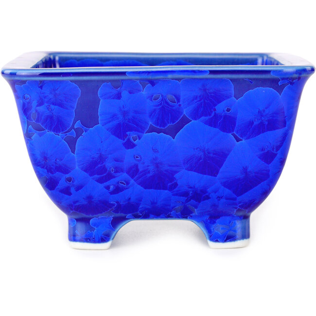 Square blue bonsai pot by Heian Kosen - 133 x 133 x 80 mm