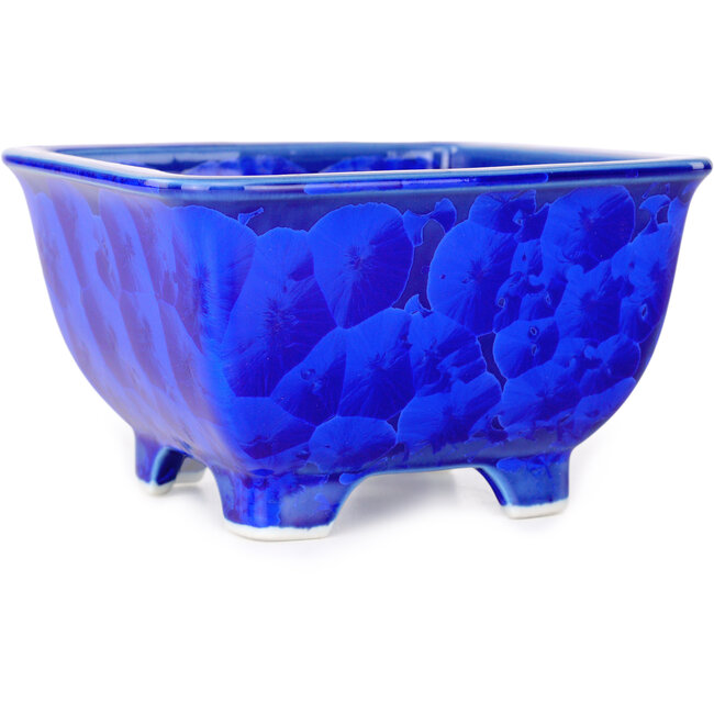 Square blue bonsai pot by Heian Kosen - 133 x 133 x 80 mm
