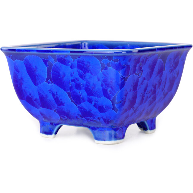 Square blue bonsai pot by Heian Kosen - 133 x 133 x 80 mm