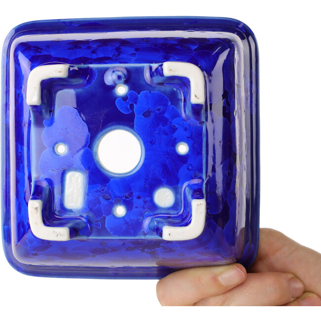 Square blue bonsai pot by Heian Kosen - 133 x 133 x 80 mm