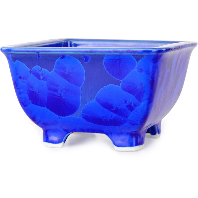 Square blue bonsai pot by Heian Kosen - 133 x 133 x 80 mm