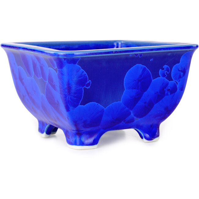 Square blue bonsai pot by Heian Kosen - 133 x 133 x 80 mm