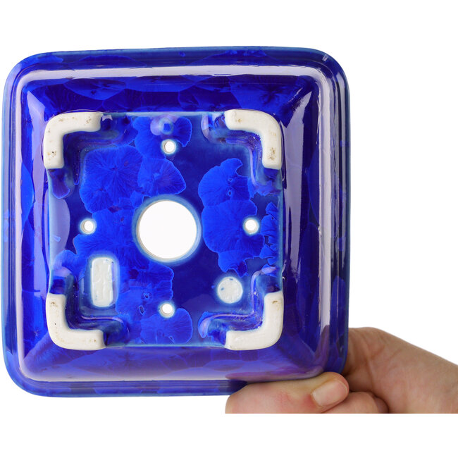 Square blue bonsai pot by Heian Kosen - 133 x 133 x 80 mm