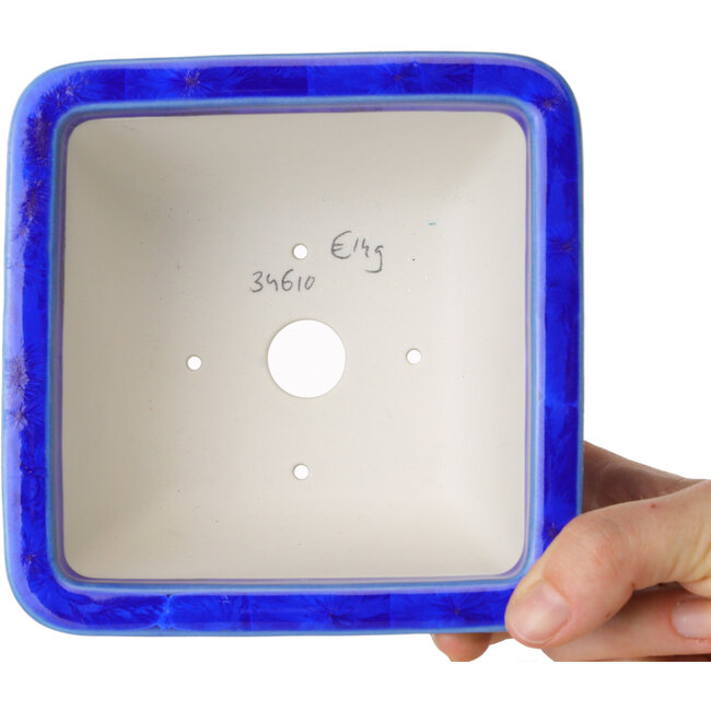 Square blue bonsai pot by Heian Kosen - 133 x 133 x 80 mm