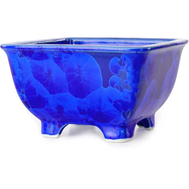 Square blue bonsai pot by Heian Kosen - 133 x 133 x 80 mm