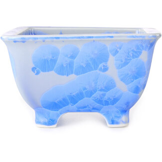 Heian Kosen 133 mm  white and blue bonsai pot by Heian Kosen, Kyoto, Japan