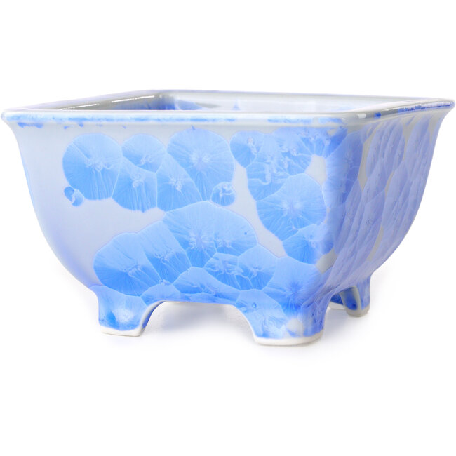 Pot à bonsaï carré blanc et bleu par Heian Kosen - 133 x 133 x 80 mm