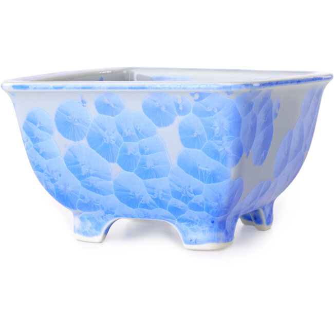 Square white and blue bonsai pot by Heian Kosen - 133 x 133 x 80 mm