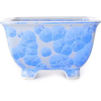 Heian Kosen 133 mm  white and blue bonsai pot by Heian Kosen, Kyoto, Japan