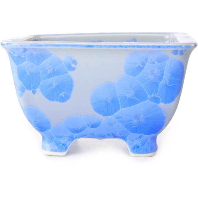 Vierkante witte en blauwe bonsaipot van Heian Kosen - 133 x 133 x 80 mm