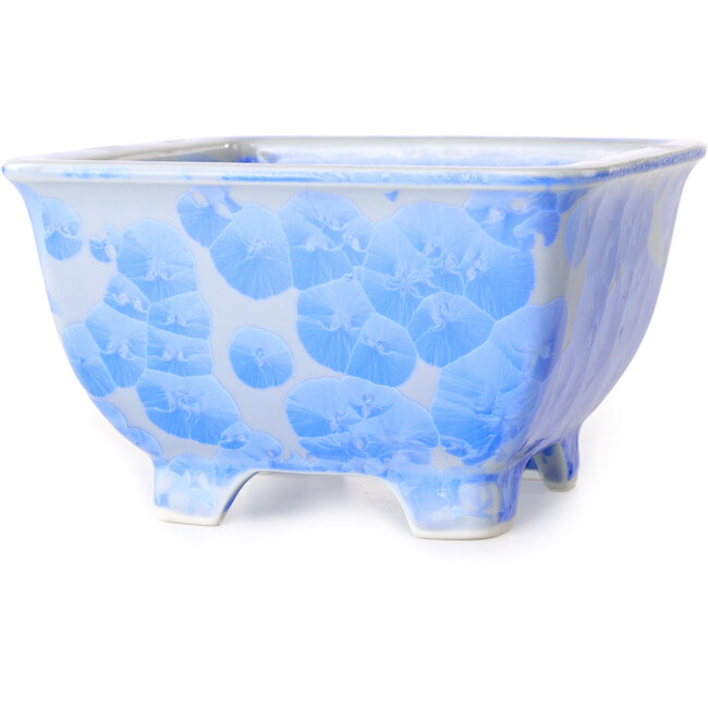 Pot à bonsaï carré blanc et bleu par Heian Kosen - 133 x 133 x 80 mm