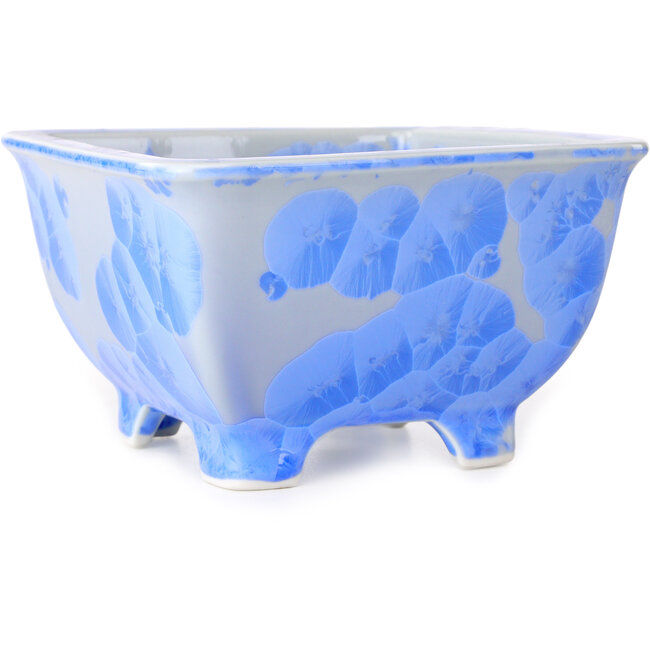 Vierkante witte en blauwe bonsaipot van Heian Kosen - 133 x 133 x 80 mm