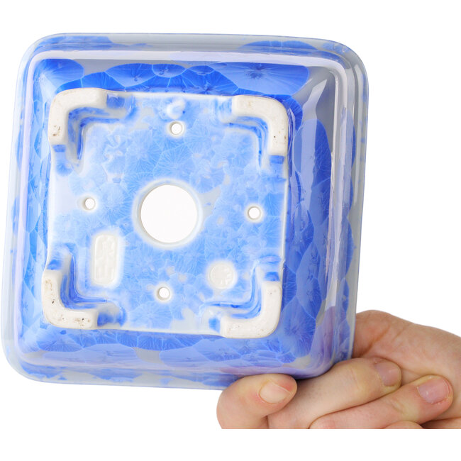 Pot à bonsaï carré blanc et bleu par Heian Kosen - 133 x 133 x 80 mm