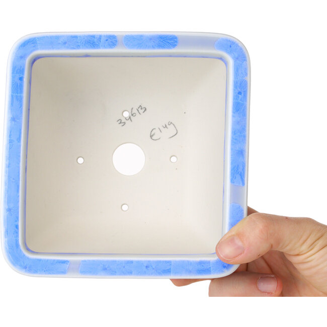 Pot à bonsaï carré blanc et bleu par Heian Kosen - 133 x 133 x 80 mm