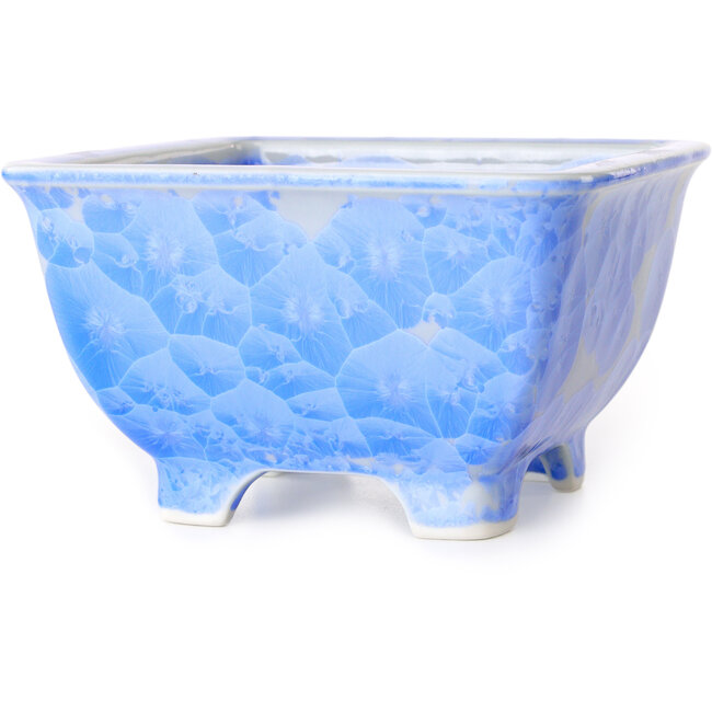 Square white and blue bonsai pot by Heian Kosen - 133 x 133 x 80 mm