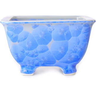 Heian Kosen 133 mm  white and blue bonsai pot by Heian Kosen, Kyoto, Japan