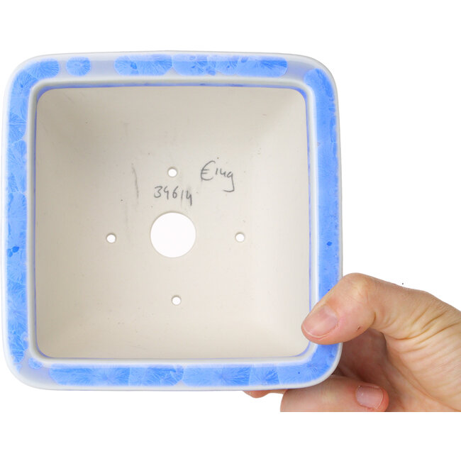Pot à bonsaï carré blanc et bleu par Heian Kosen - 133 x 133 x 80 mm