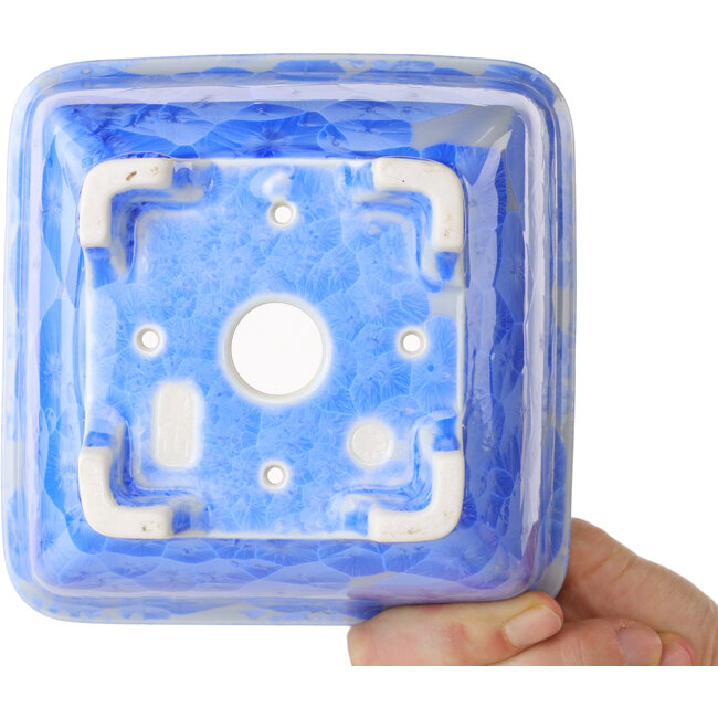 Pot à bonsaï carré blanc et bleu par Heian Kosen - 133 x 133 x 80 mm