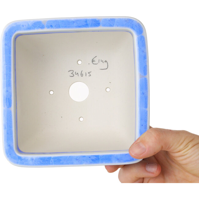 Pot à bonsaï carré blanc et bleu par Heian Kosen - 133 x 133 x 80 mm