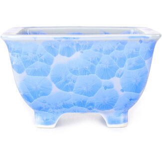 Heian Kosen 133 mm  white and blue bonsai pot by Heian Kosen, Kyoto, Japan