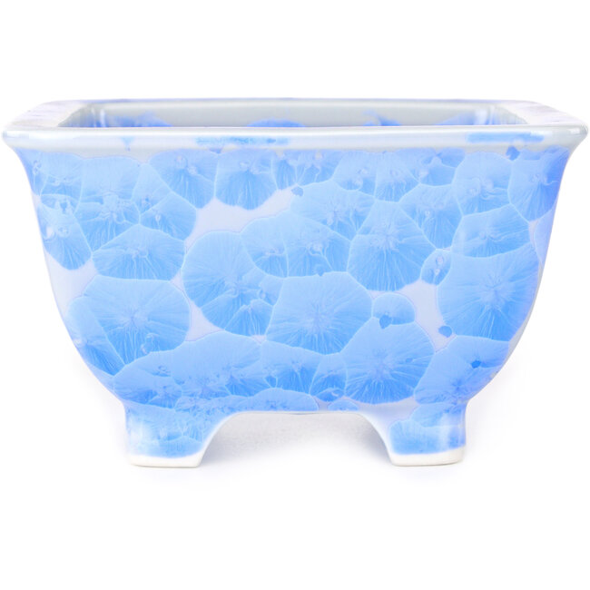 Pot à bonsaï carré blanc et bleu par Heian Kosen - 133 x 133 x 80 mm