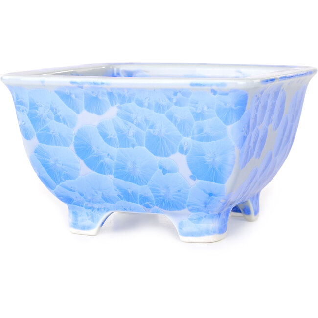 Vierkante witte en blauwe bonsaipot van Heian Kosen - 133 x 133 x 80 mm