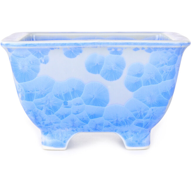 Pot à bonsaï carré blanc et bleu par Heian Kosen - 133 x 133 x 80 mm