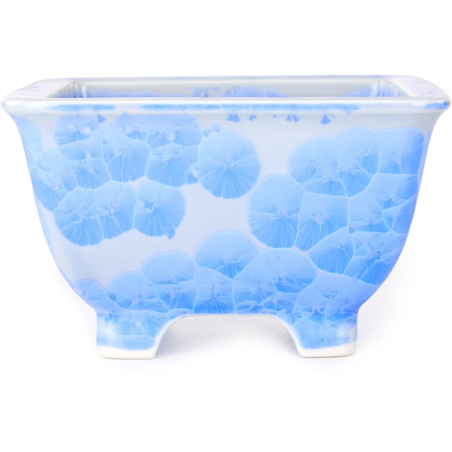 Pot à bonsaï carré blanc et bleu par Heian Kosen - 133 x 133 x 80 mm