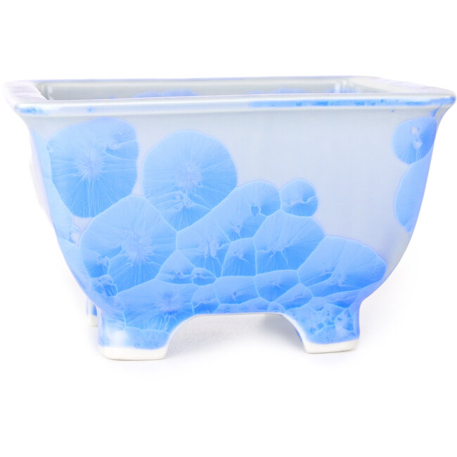 Pot à bonsaï carré blanc et bleu par Heian Kosen - 133 x 133 x 80 mm