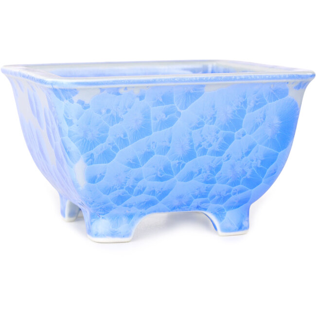 Vierkante witte en blauwe bonsaipot van Heian Kosen - 133 x 133 x 80 mm