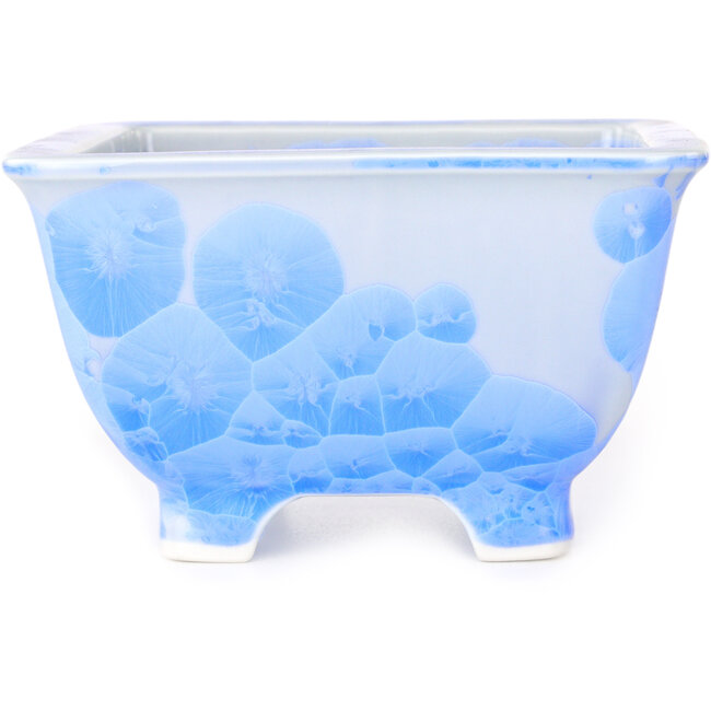 Pot à bonsaï carré blanc et bleu par Heian Kosen - 133 x 133 x 80 mm