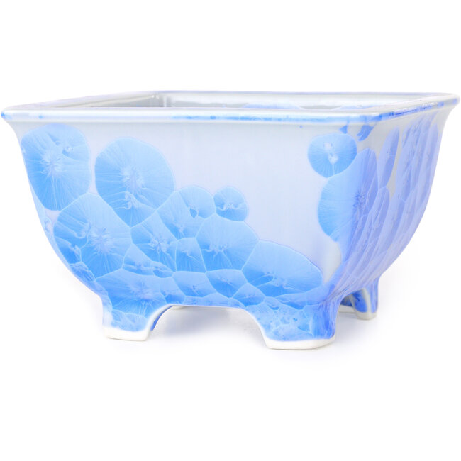 Pot à bonsaï carré blanc et bleu par Heian Kosen - 133 x 133 x 80 mm