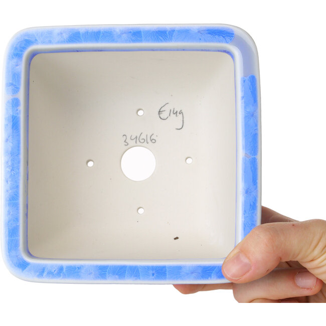 Pot à bonsaï carré blanc et bleu par Heian Kosen - 133 x 133 x 80 mm