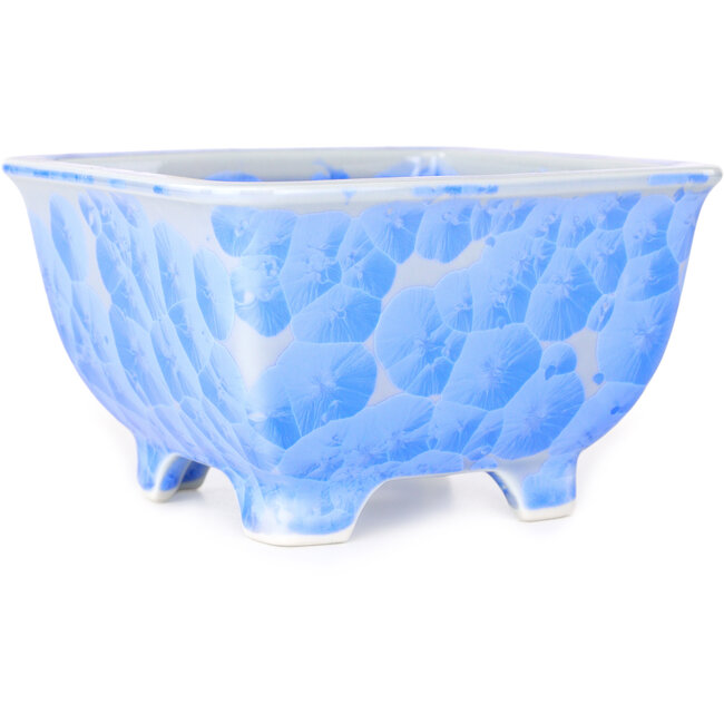 Square white and blue bonsai pot by Heian Kosen - 133 x 133 x 80 mm